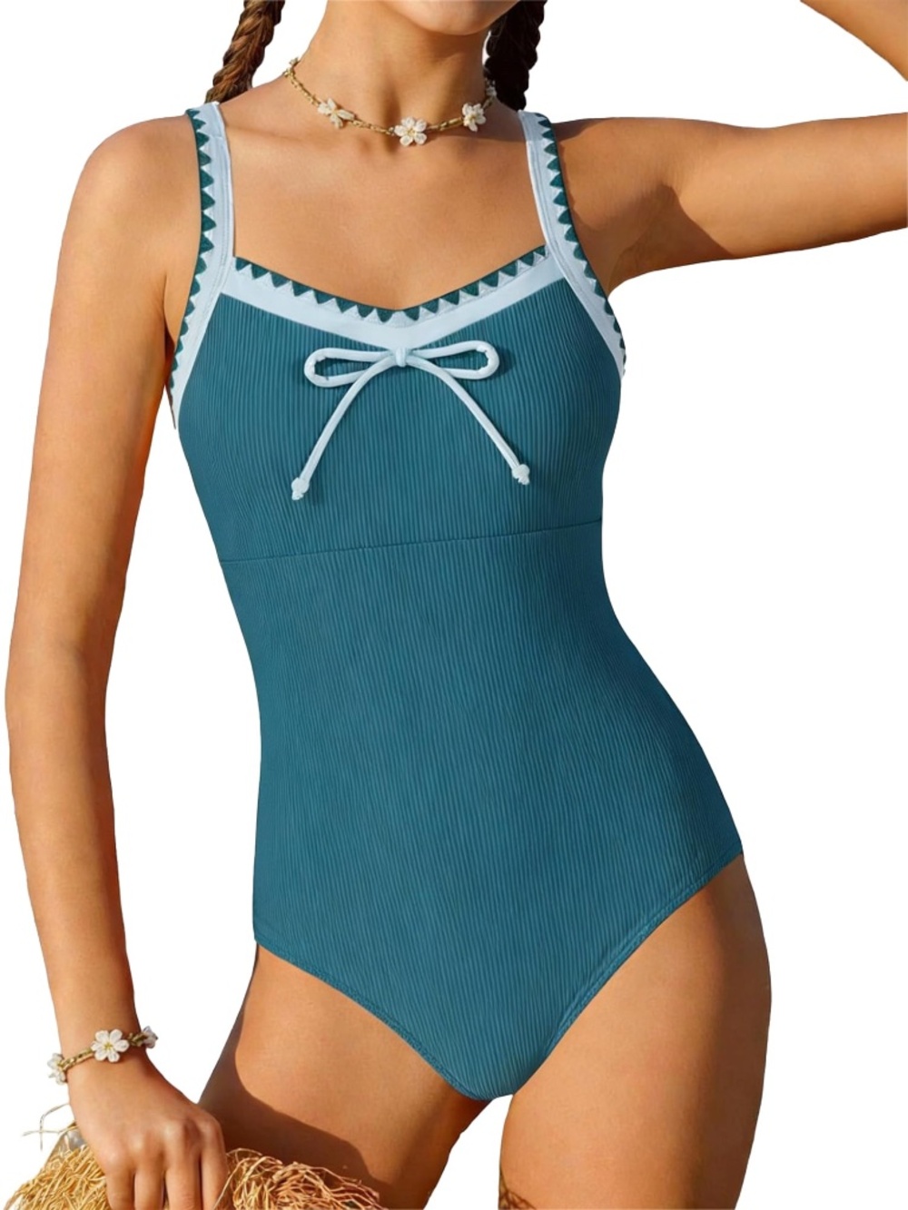 AMAWMW Girls One-Piece Swimsuit - Blue, 9-10 Years